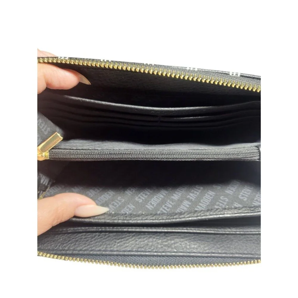 Steve Madden Black Logo Zip-Around Wristlet Wallet
